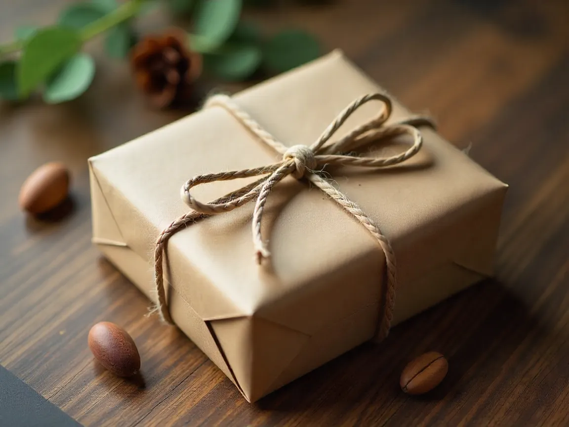 Thoughtful birthday gift wrapped with artisan care and natural elements