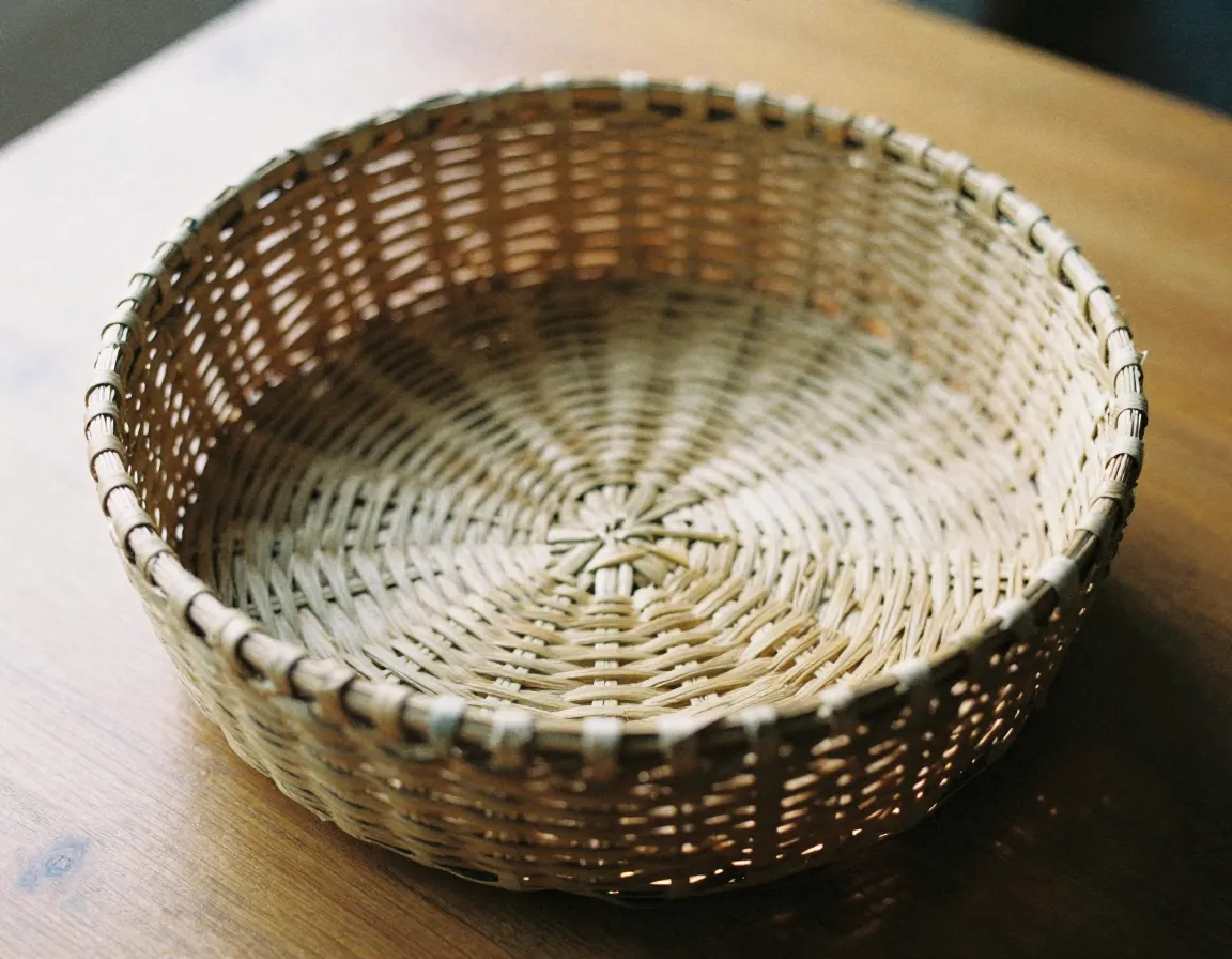 Hand-woven textile basket with natural fibers and rustic finish