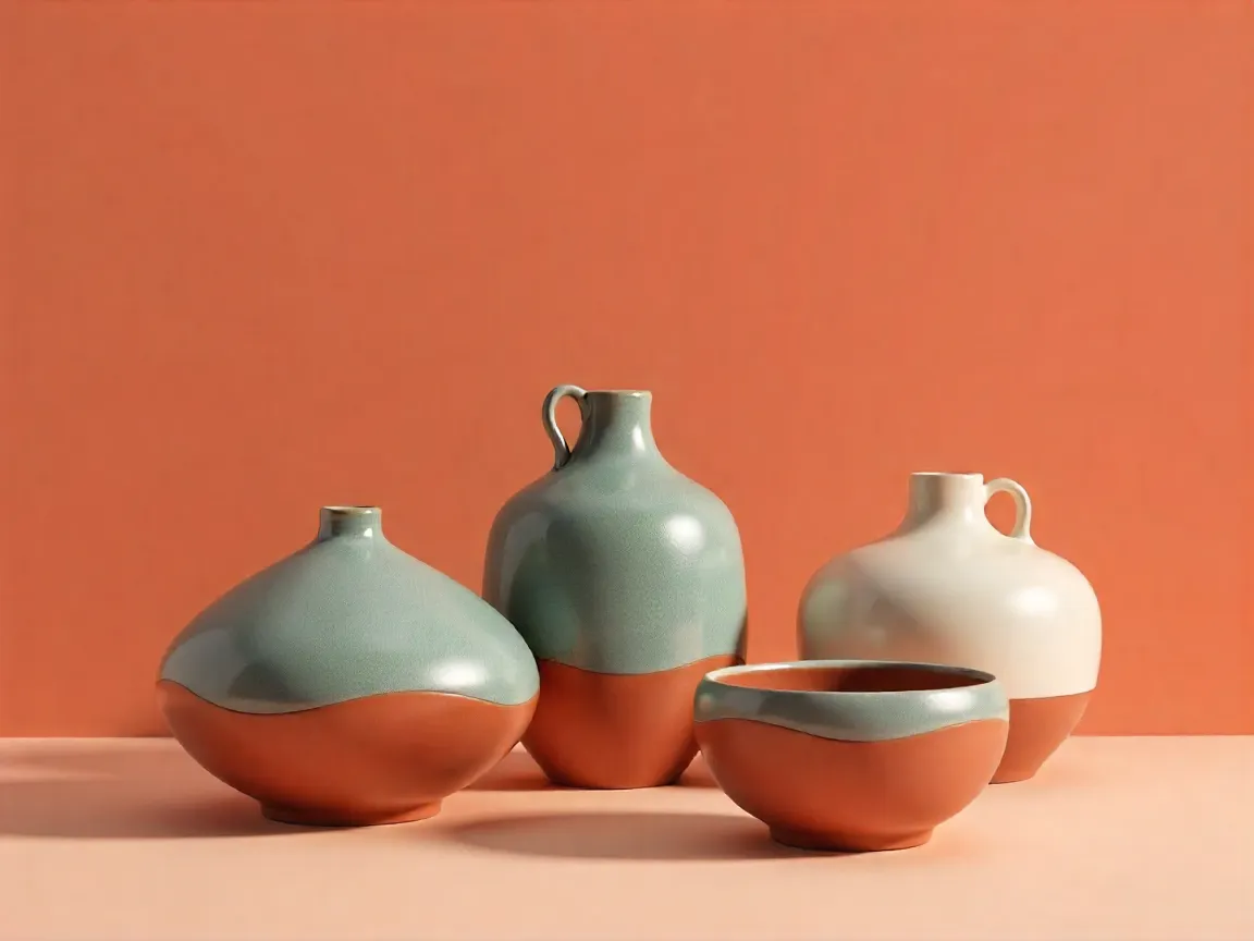 Handcrafted ceramic pottery with artisan glaze and organic shapes