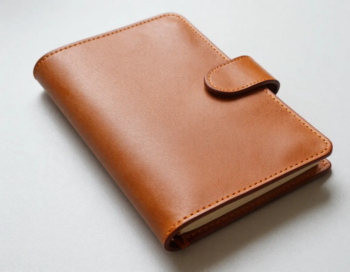 Hand-stitched leather journal with natural texture and artisan binding